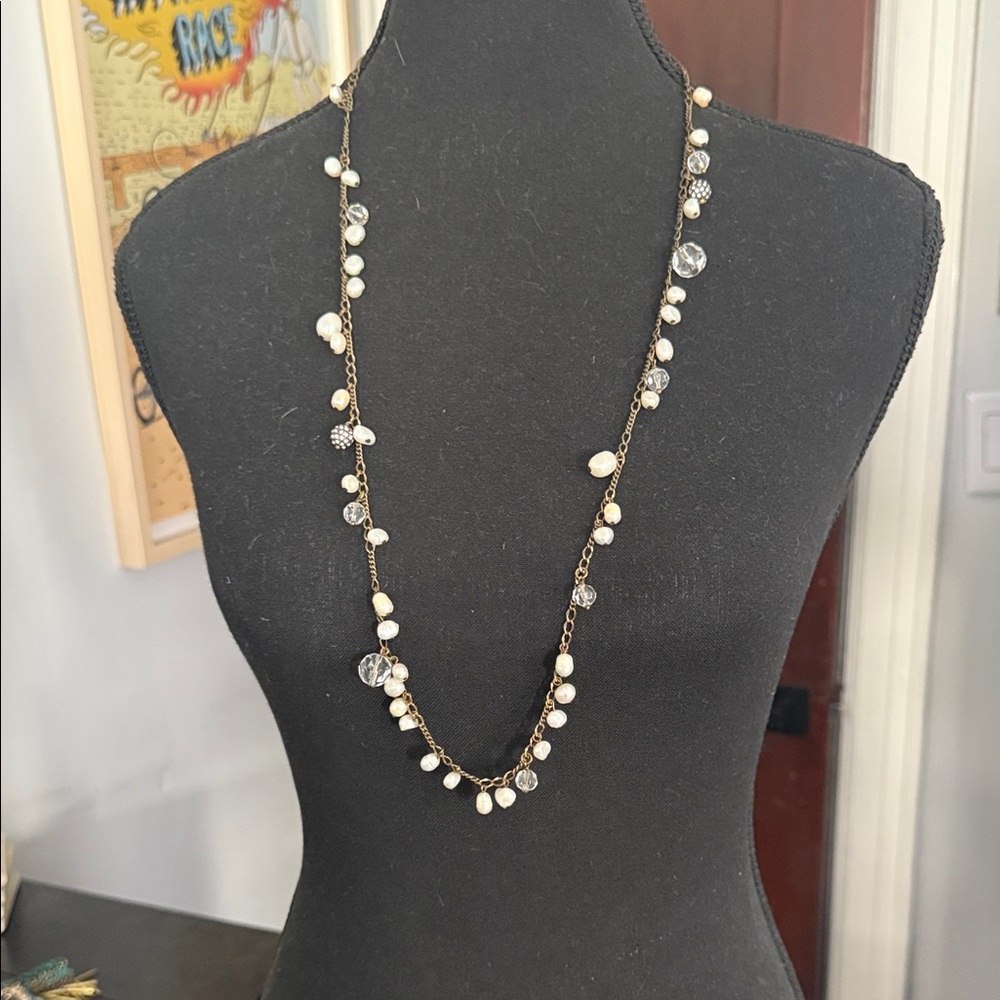 J. Crew Gold and White Pearl Necklace